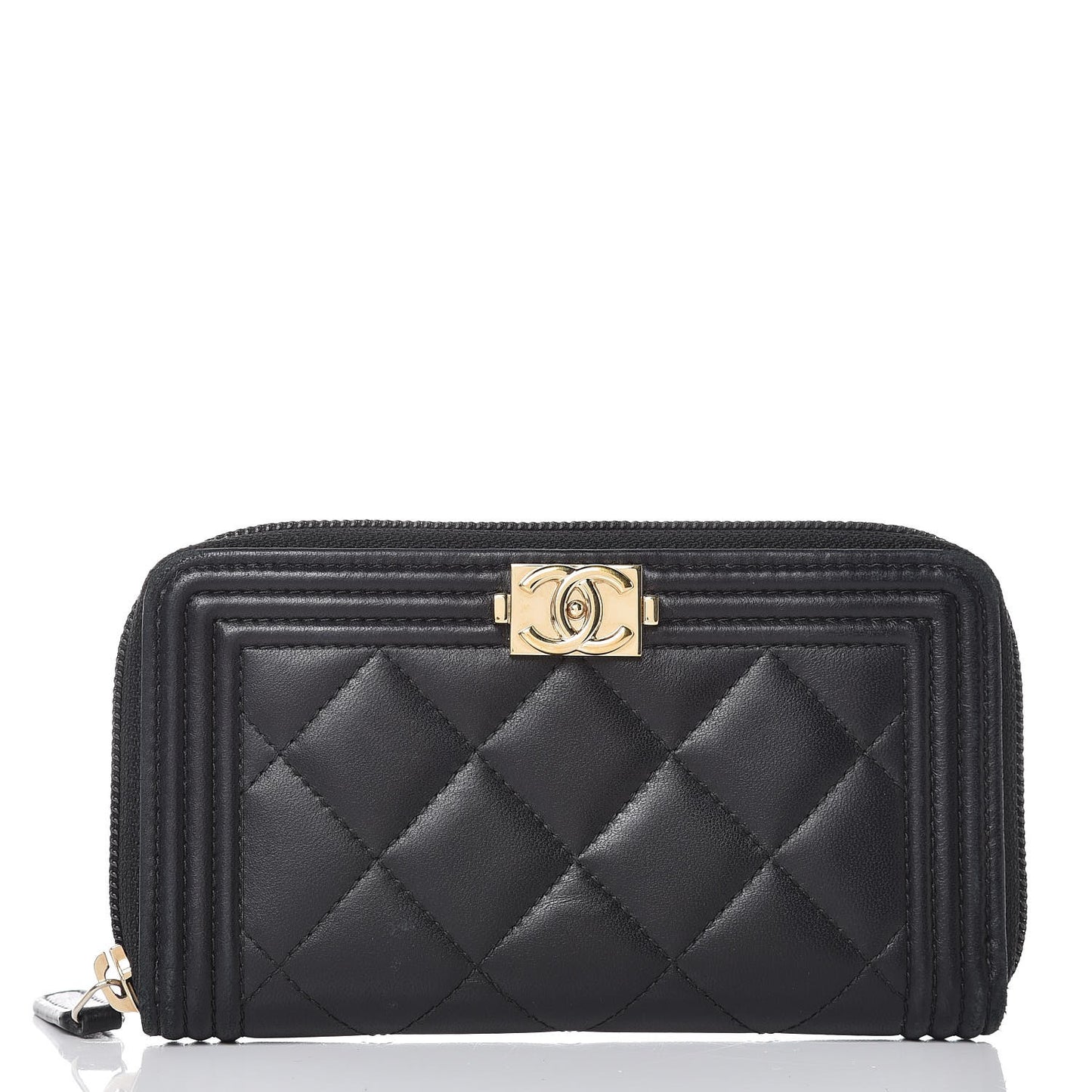 Lambskin Quilted Small Boy Zip Around Wallet Black