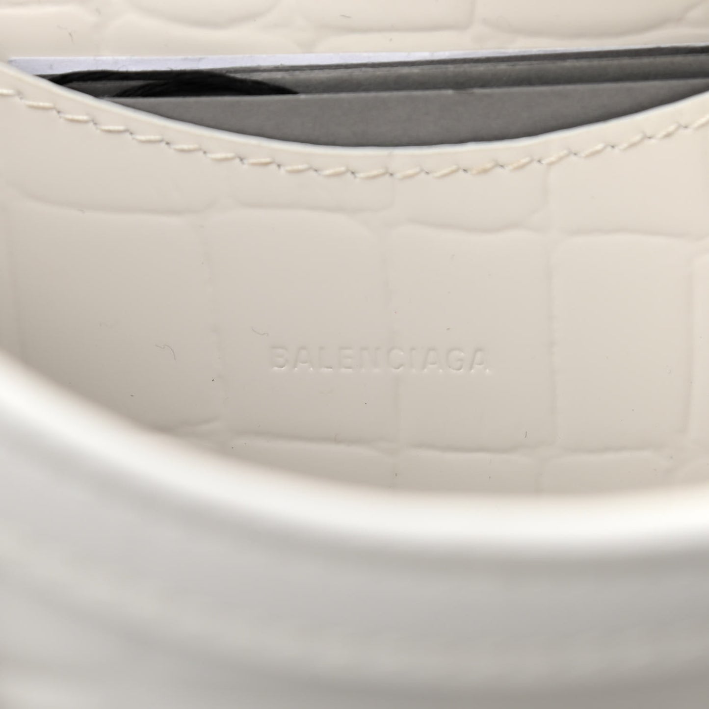 Semi Shiny Calfskin Crocodile Embossed Neo Classic Silver Hardware Mini City White