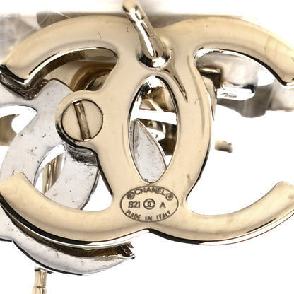 Chanel Crystal Double CC Earrings Gold Silver 4 of 4