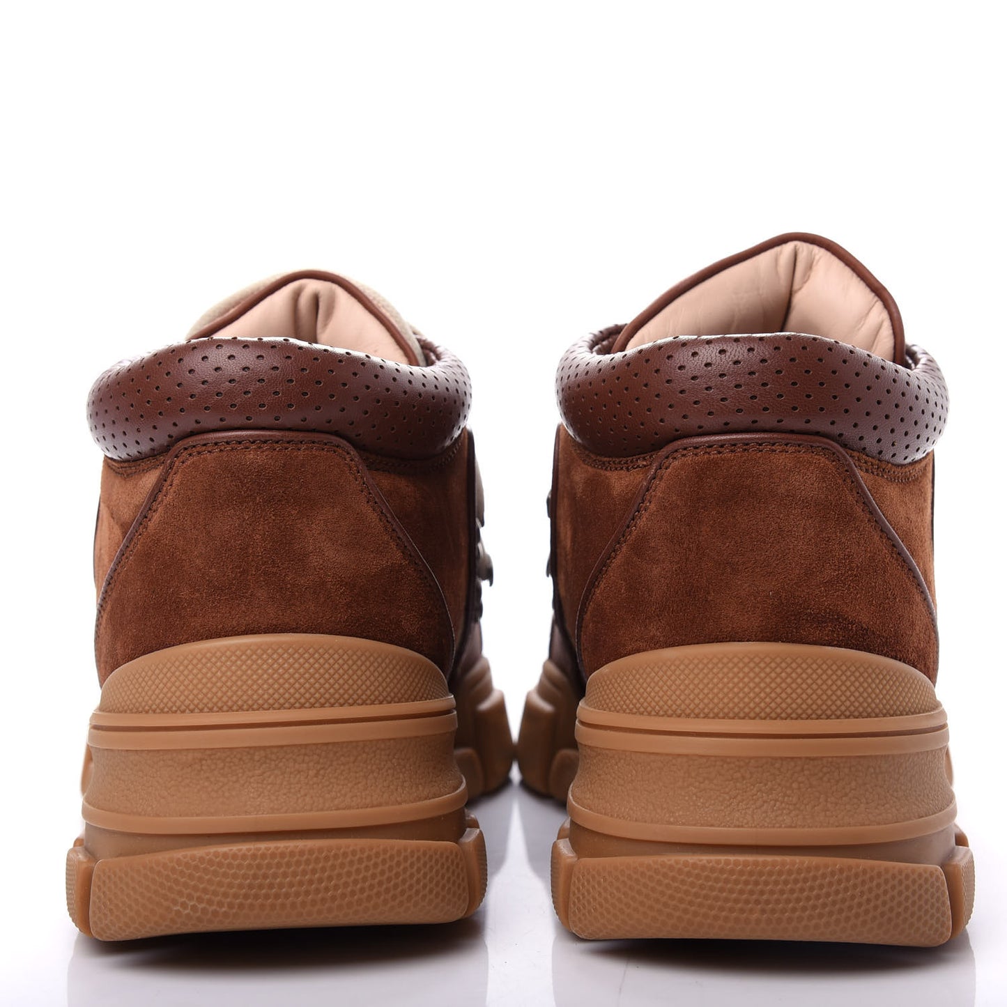 X SEGA Suede Calfskin GG Monogram Mens Flashtrek Sneakers 7.5 New Cuir Beige Ruggine