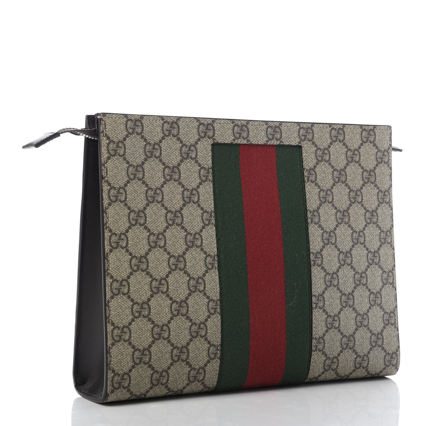 GG Supreme Monogram Selleria Calfskin Web New Web Cosmetic Case Beige Ebony Cocoa