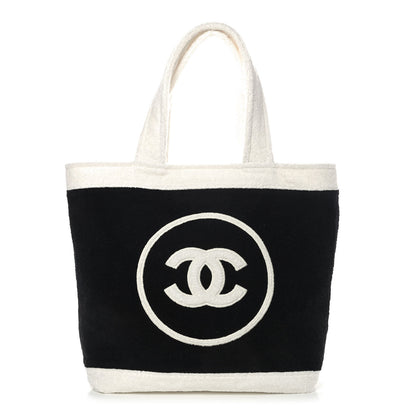 Chanel Terry Cotton CC Beach Tote Towel Set Black White 1 of 11