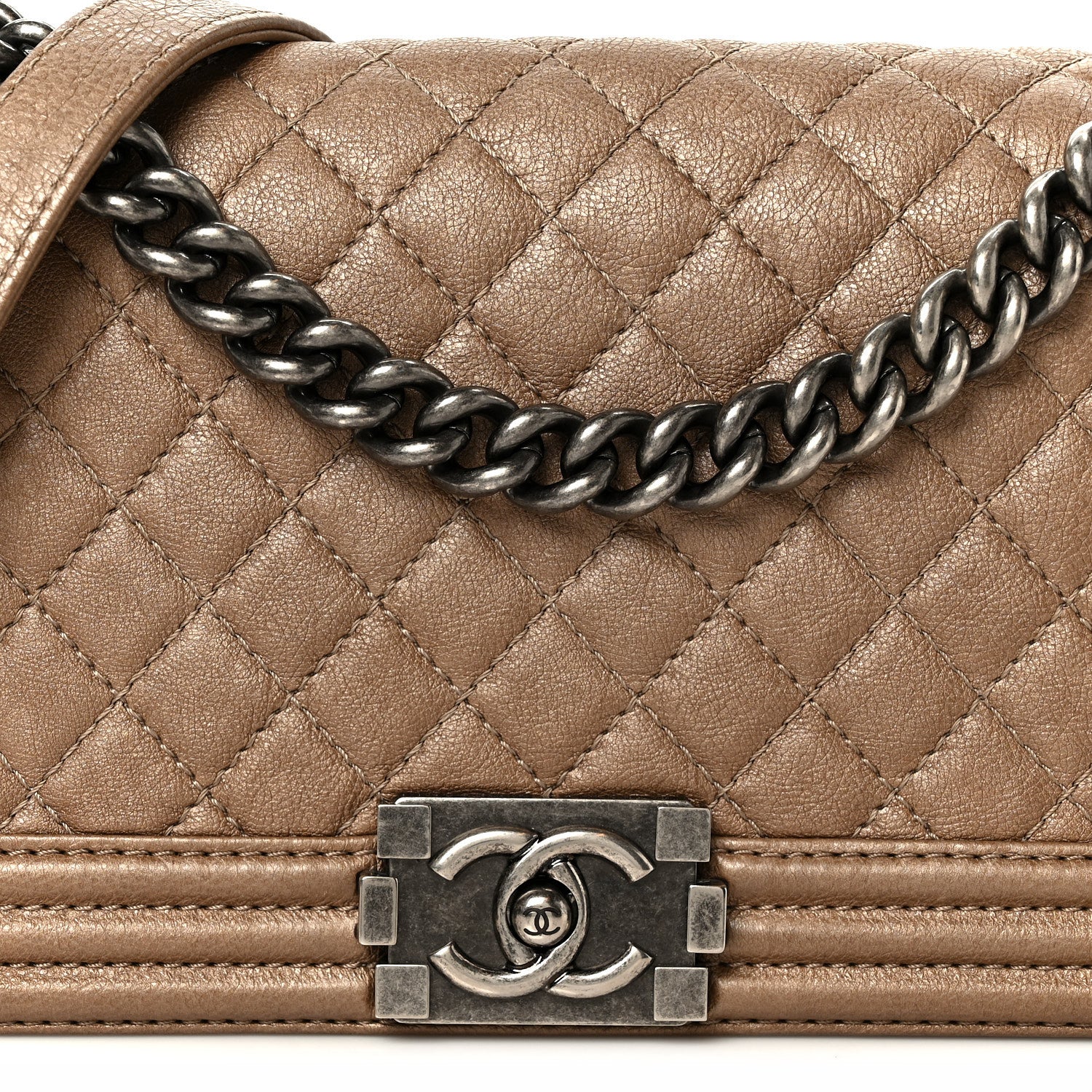 Chanel Metallic Calfskin Quilted Medium Boy Flap Taupe 8 of 11