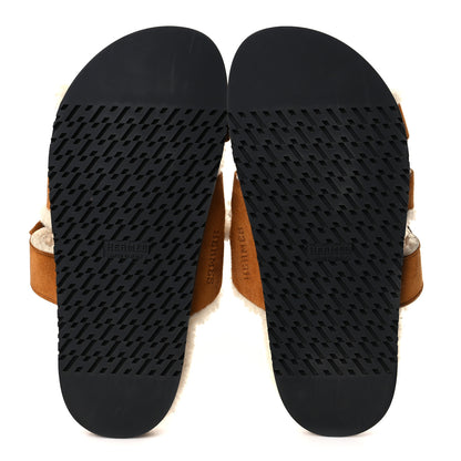 Hermes Suede Goatskin Woolskin Womens Chypre Sandals 37.5 Golden Beige 5 of 8
