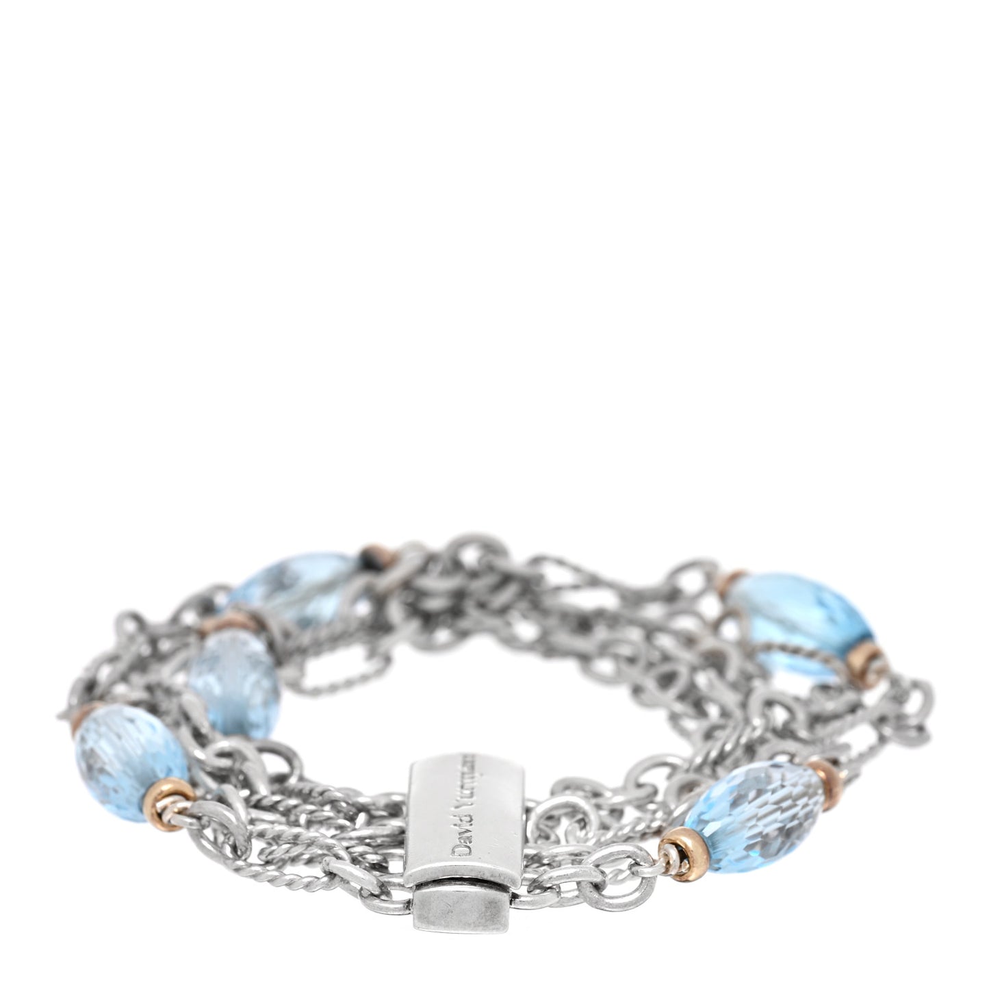 Sterling Silver 18K Yellow Gold Blue Topaz Figaro Multi Strand Bracelet