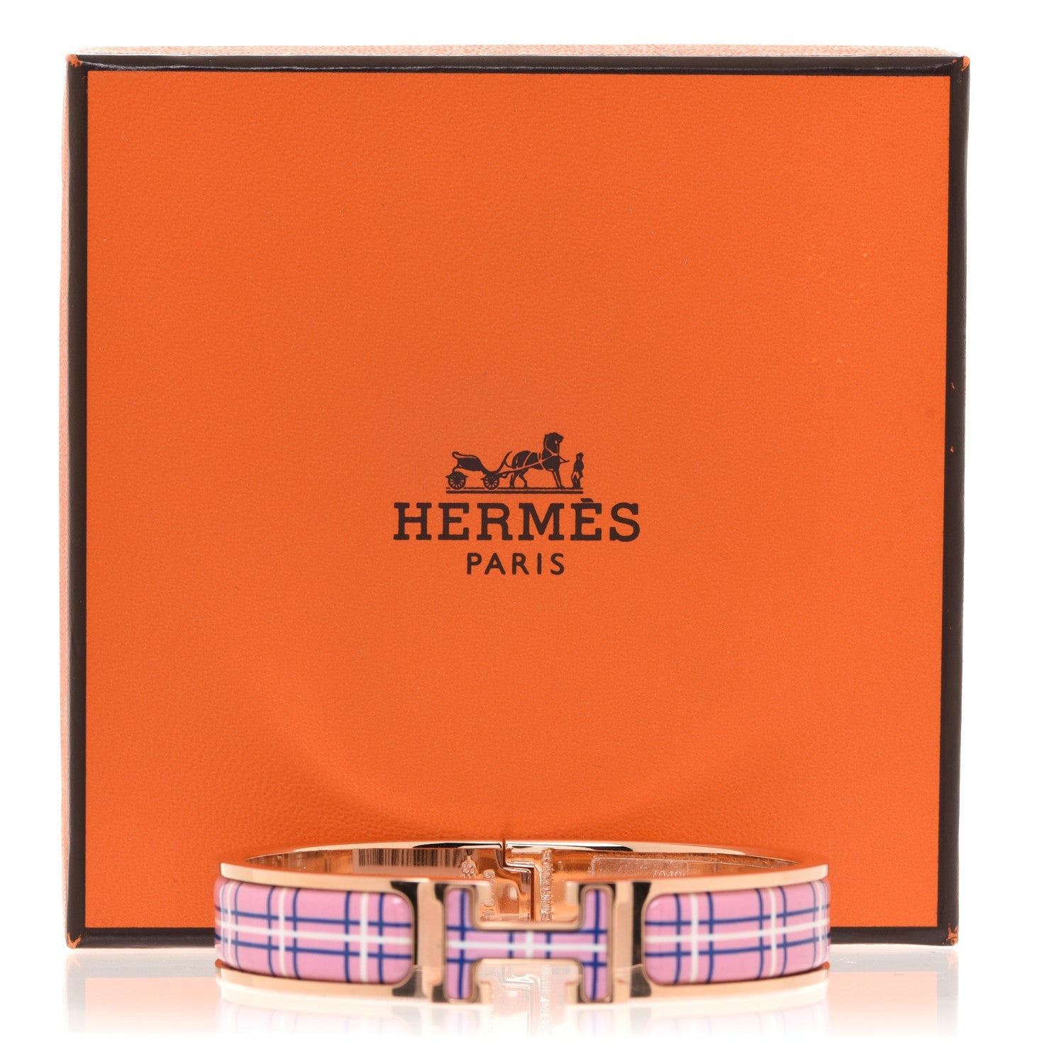 Hermes Enamel Printed Narrow Tartan Clic H Bracelet PM Pink Delirium 6 of 6