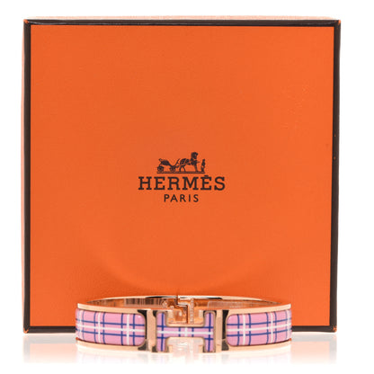 Hermes Enamel Printed Narrow Tartan Clic H Bracelet PM Pink Delirium 6 of 6