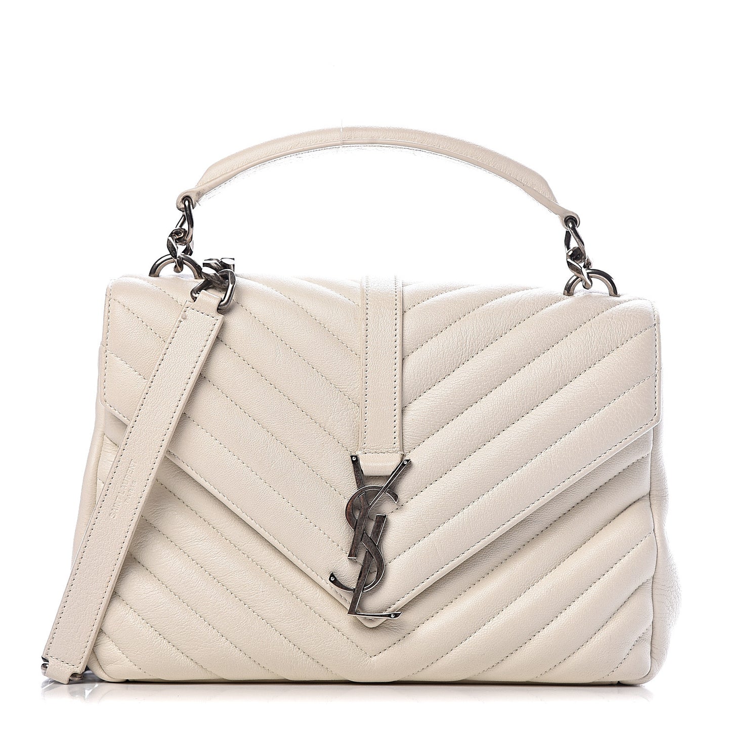 Sheepskin Matelasse Chevron Monogram Medium College Bag Dove White