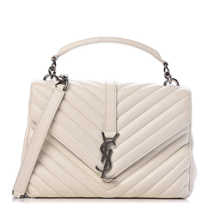 Saint Laurent Sheepskin Matelasse Chevron Monogram Medium College Bag Dove White 1 of 11