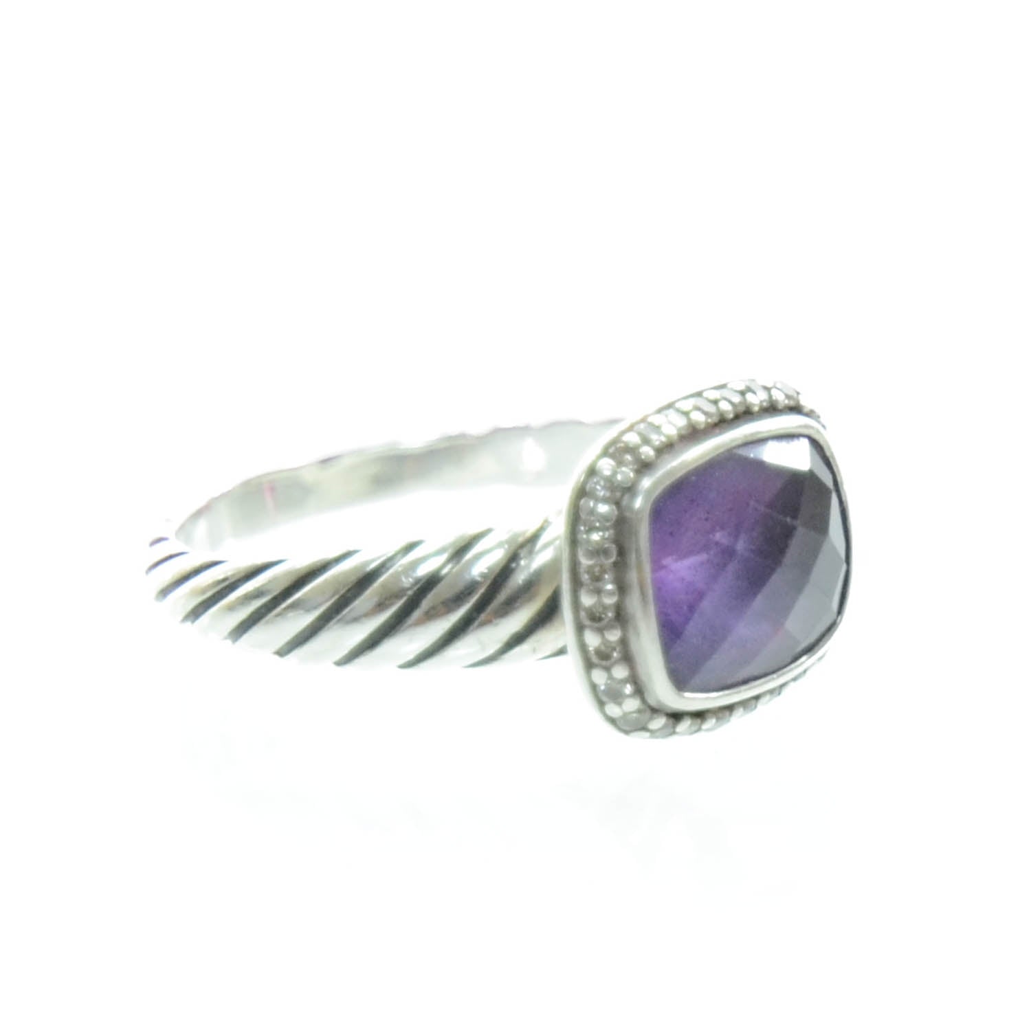 David Yurman Sterling Silver Diamond Amethyst 10mm Noblesse Ring 56 7.5 1 of 4