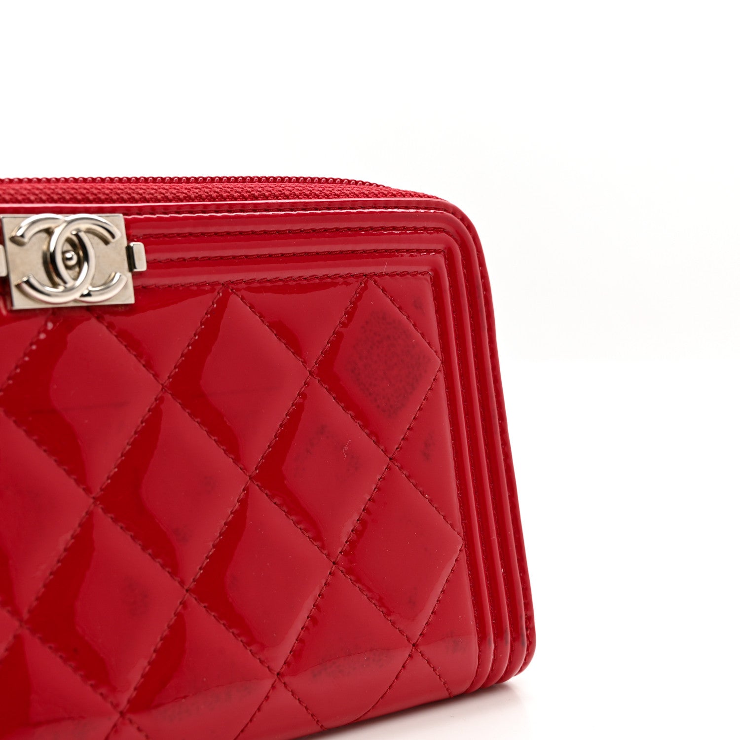 Chanel Patent Quilted Boy Zip Around Wallet Red 9 of 9