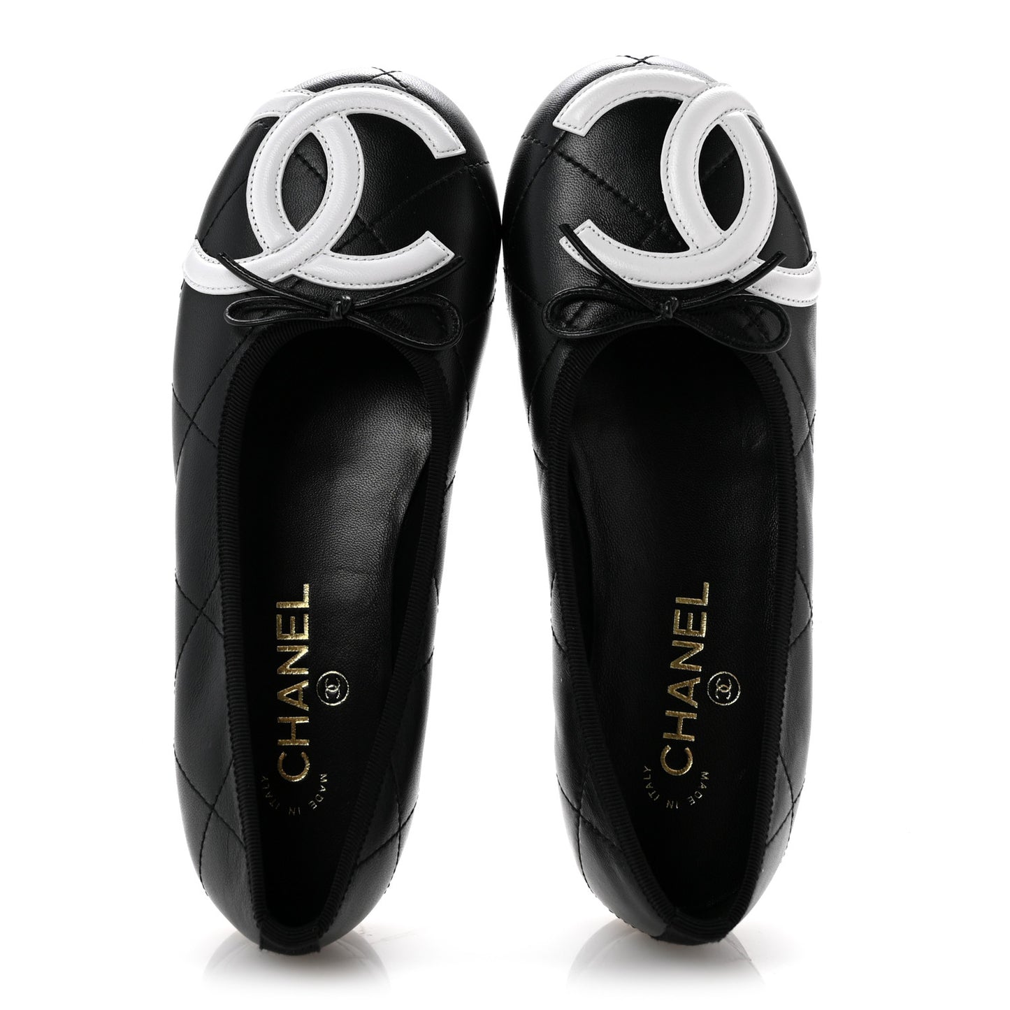 Lambskin Quilted CC Cambon Ballet Flats 37.5 Black White