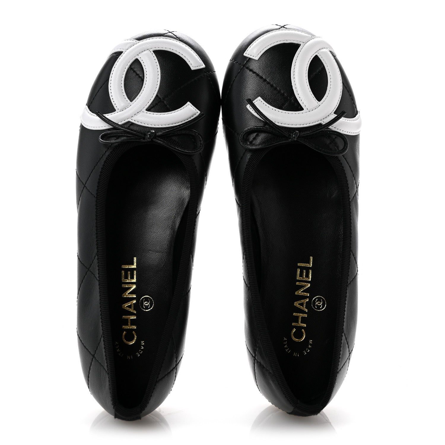 Chanel Lambskin Quilted CC Cambon Ballet Flats 37.5 Black White 2 of 10