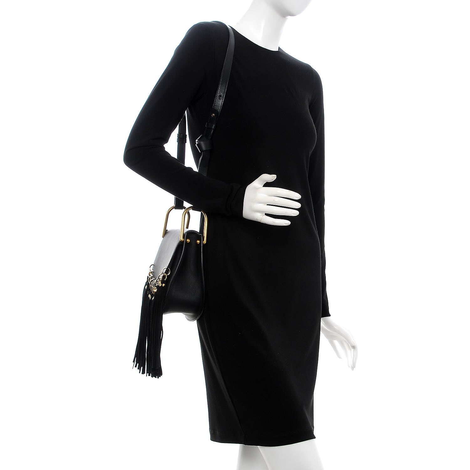 Chloe Calfskin Small Hudson Fringe Shoulder Bag Black 2 of 7