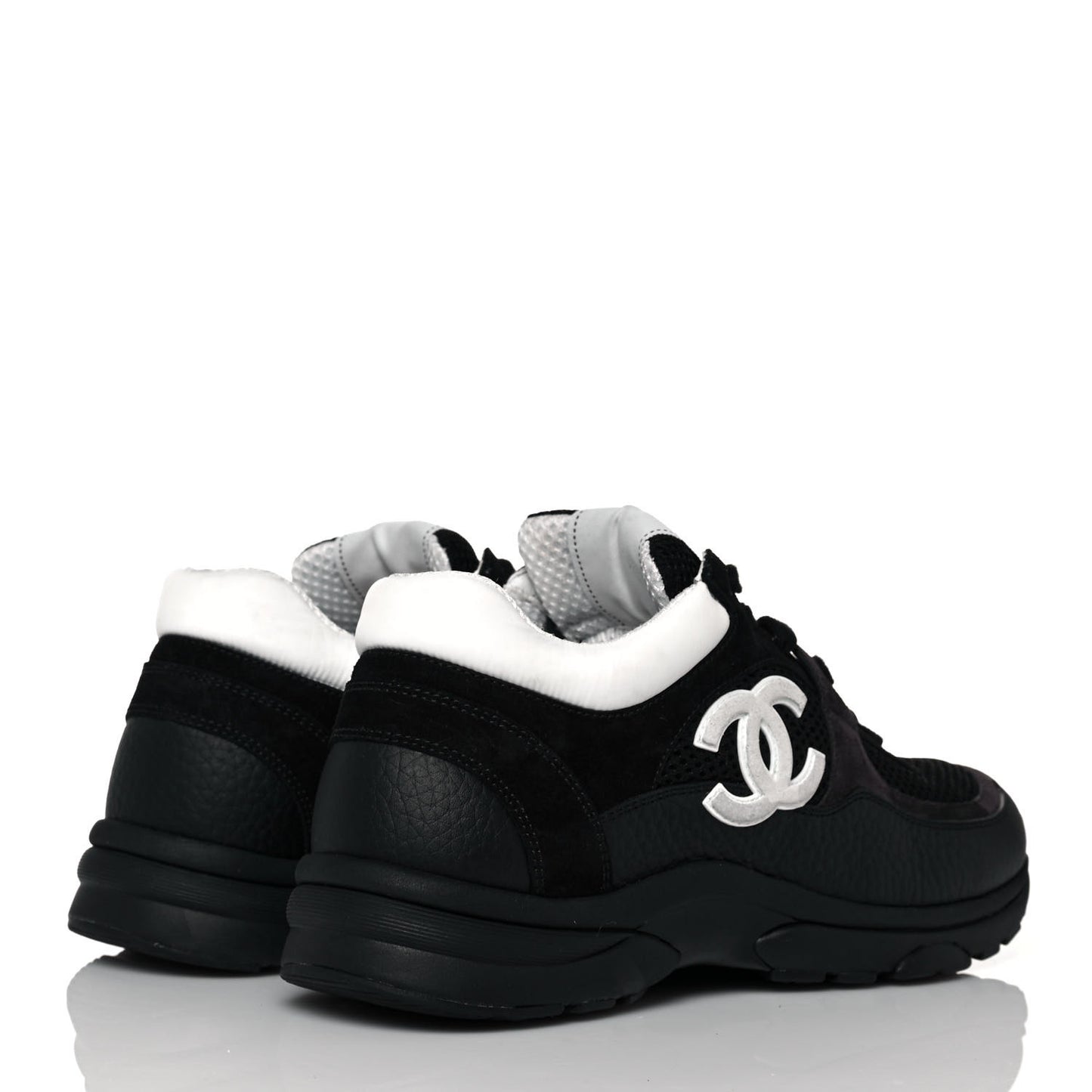 Mesh Suede Grained Calfskin Womens CC Sneakers 39 Black White