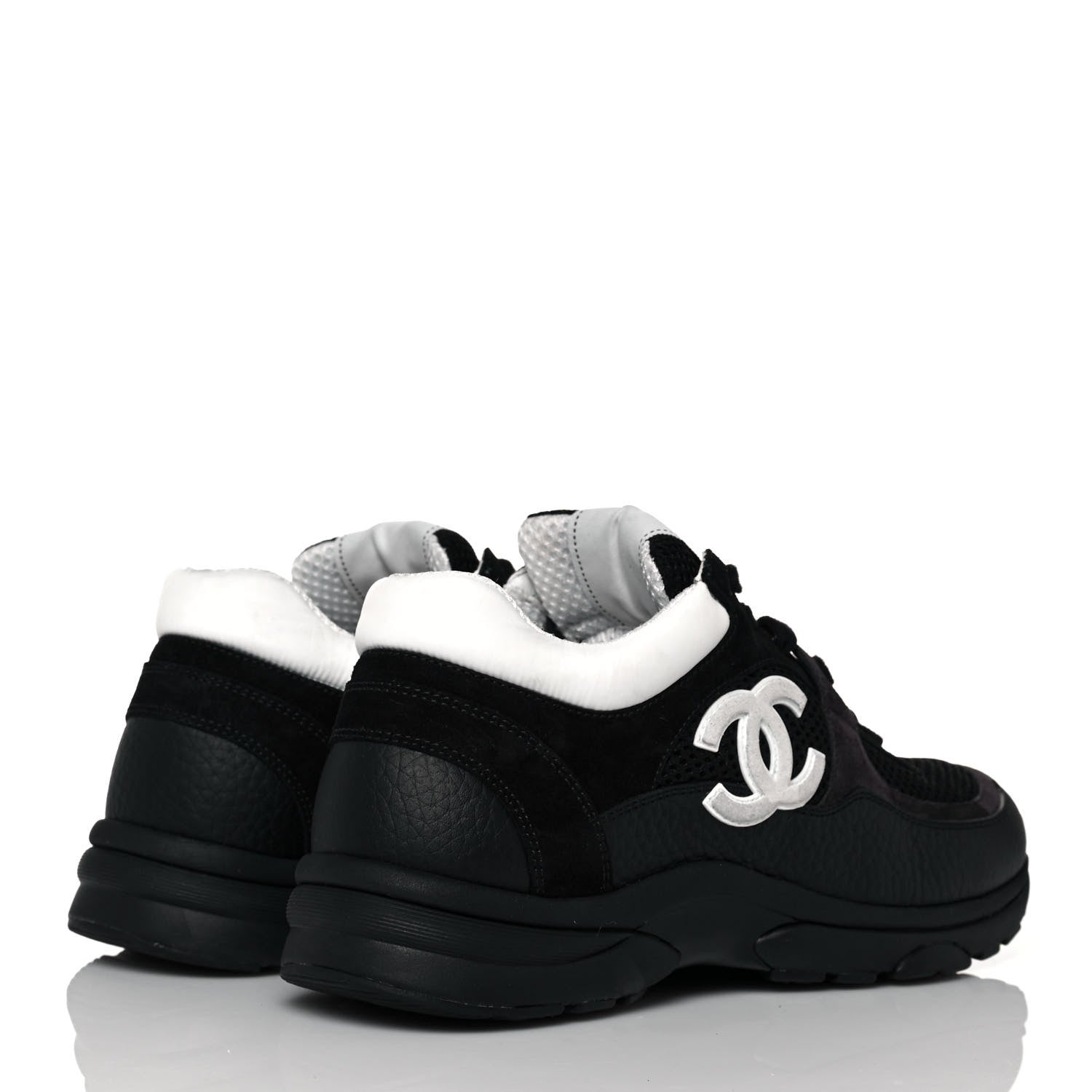 Chanel Mesh Suede Grained Calfskin Womens CC Sneakers 39 Black White 4 of 7