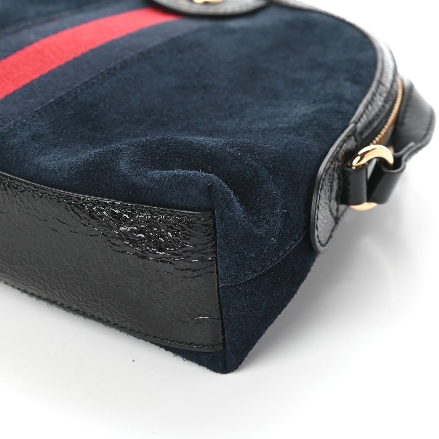 Gucci Suede Patent Web Small Ophidia Dome Shoulder Bag Blue Black 9 of 9