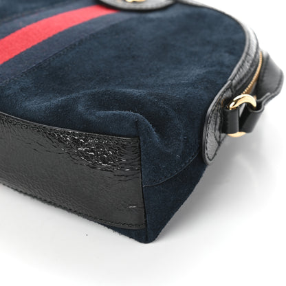 Gucci Suede Patent Web Small Ophidia Dome Shoulder Bag Blue Black 9 of 9