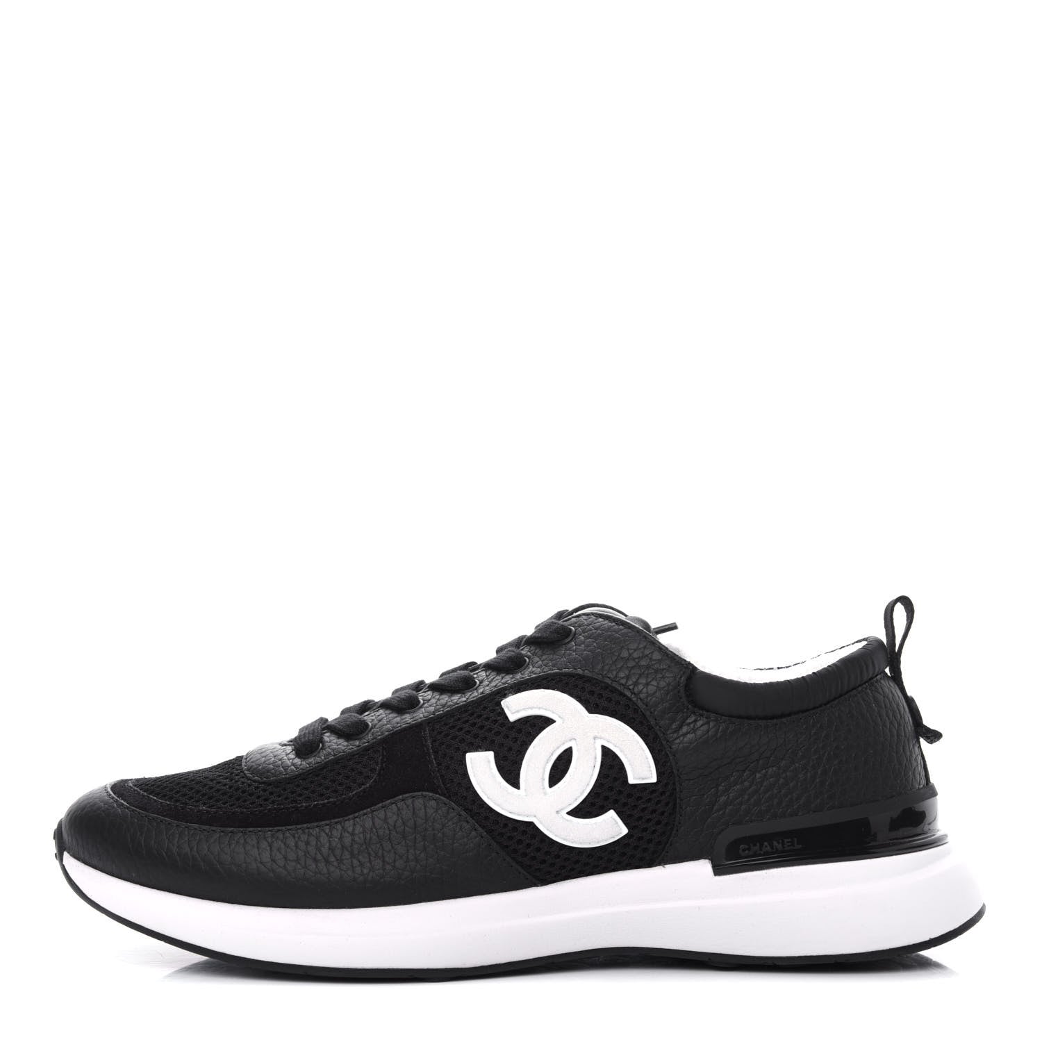 Chanel Calfskin Mesh Lycra Suede Womens Logo Sneakers 40.5 Black 1 of 13