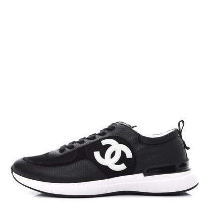 Chanel Calfskin Mesh Lycra Suede Womens Logo Sneakers 40.5 Black 1 of 13