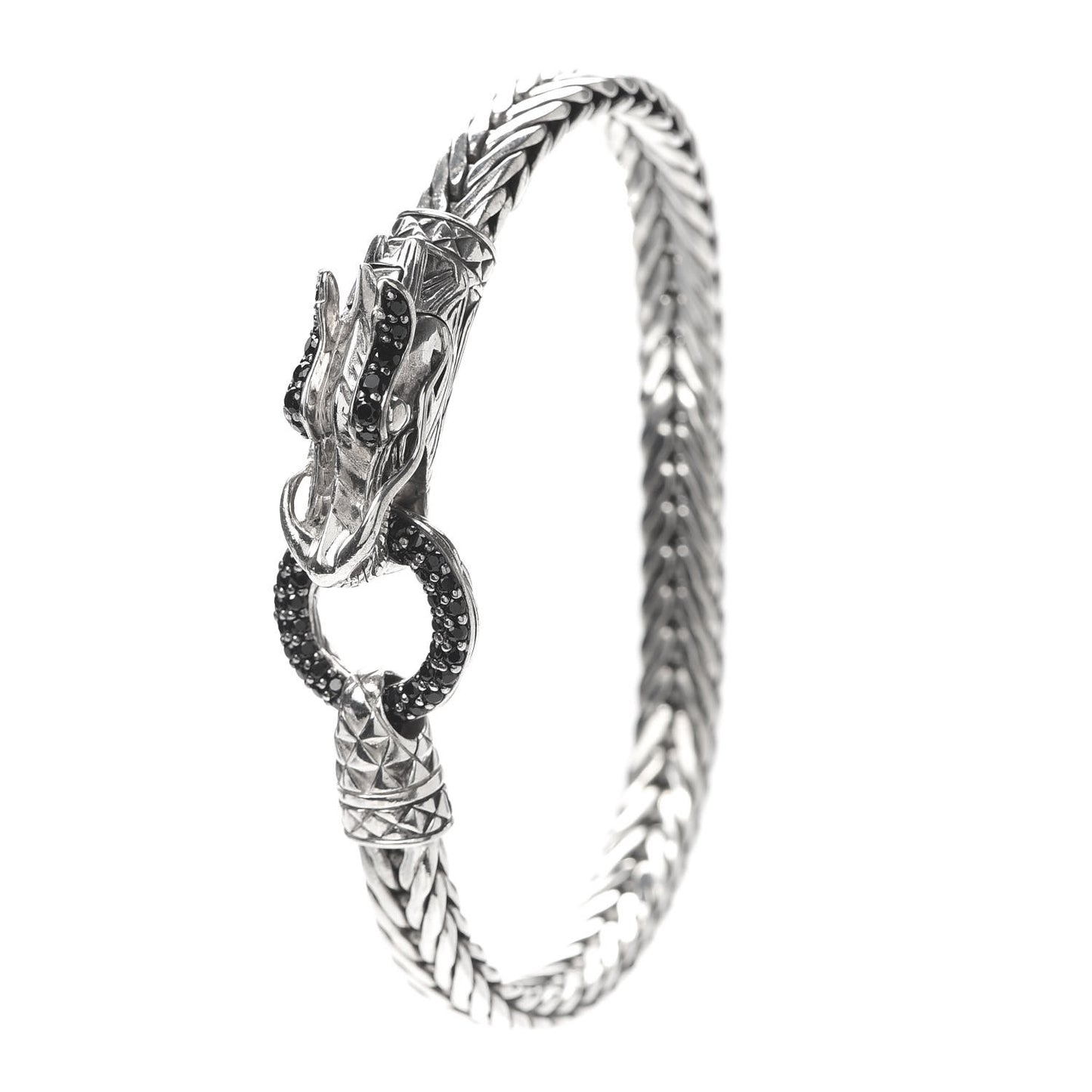 Sterling Silver Black Sapphire Legends Naga Station Bracelet