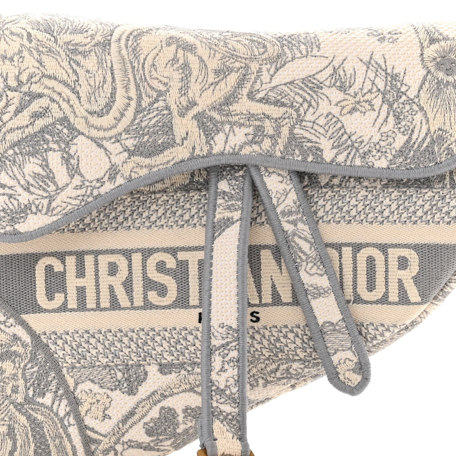 Christian Dior Canvas Embroidered Toile de Jouy Saddle Bag Gray 8 of 11