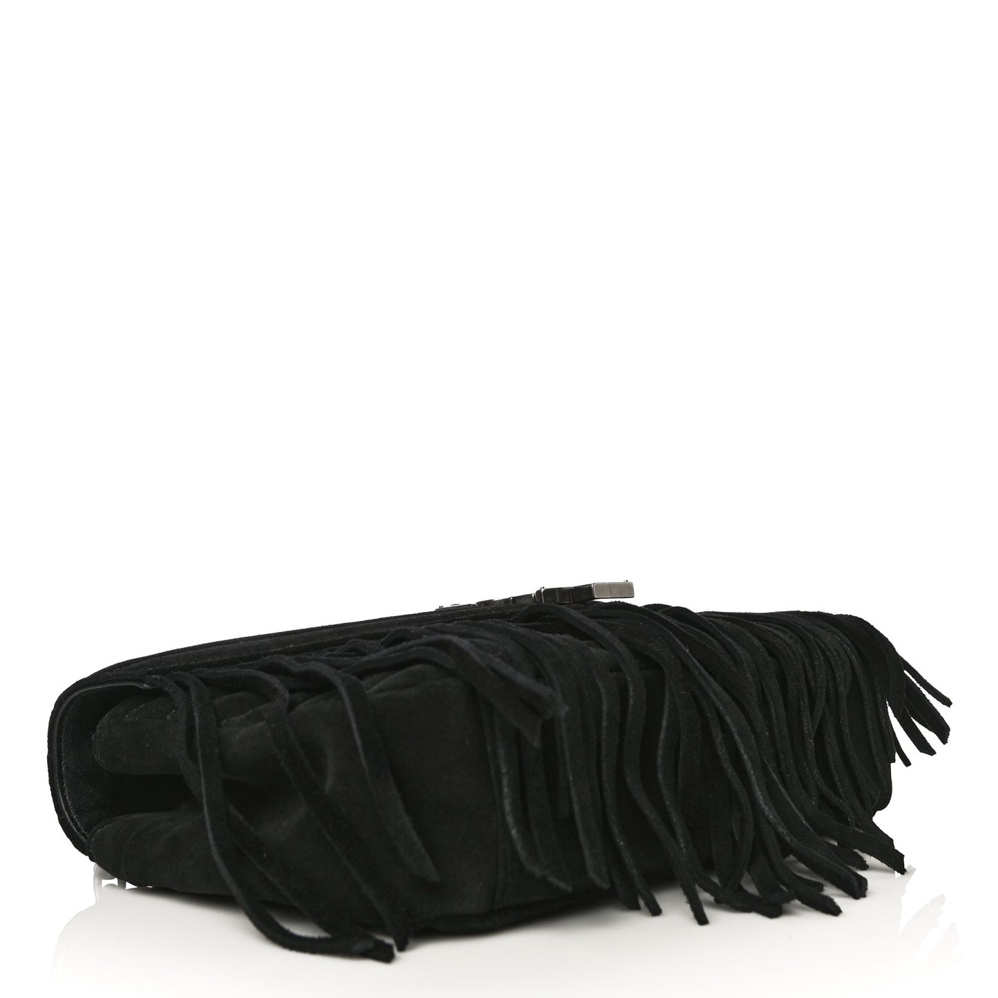 Suede Matelasse Chevron Fringe Monogram Medium College Bag Black