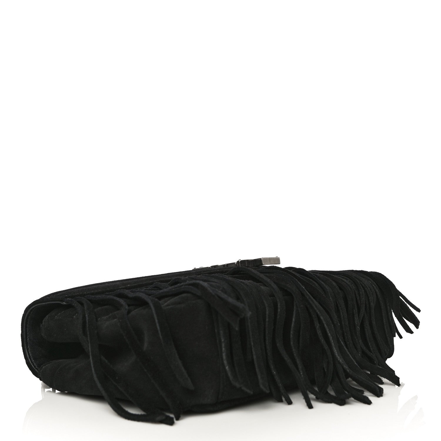 Saint Laurent Suede Matelasse Chevron Fringe Monogram Medium College Bag Black 4 of 15