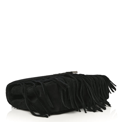 Saint Laurent Suede Matelasse Chevron Fringe Monogram Medium College Bag Black 4 of 15