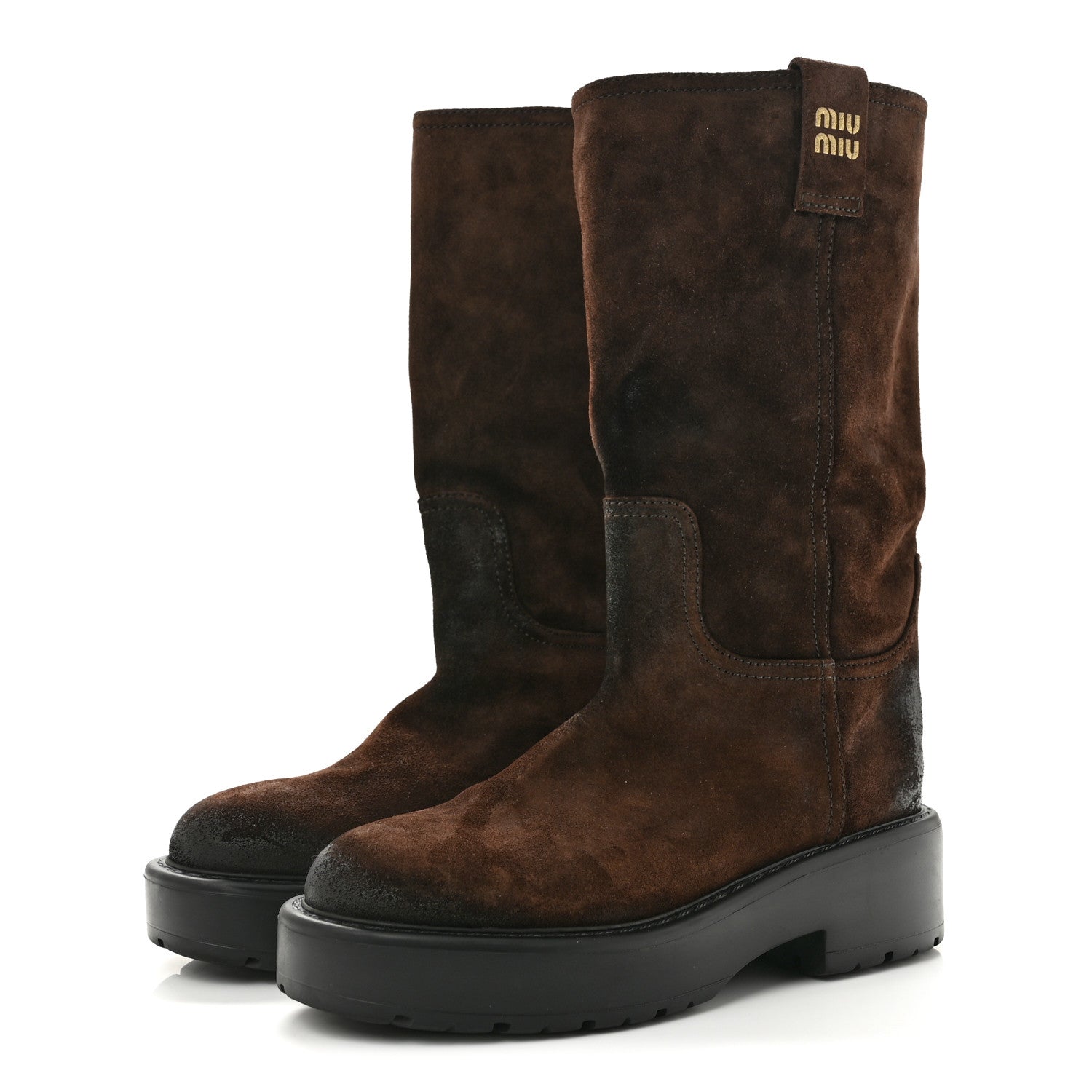 Miu Miu Vintage Effect Suede Mid Calf Boots 39.5 Morro 4 of 9