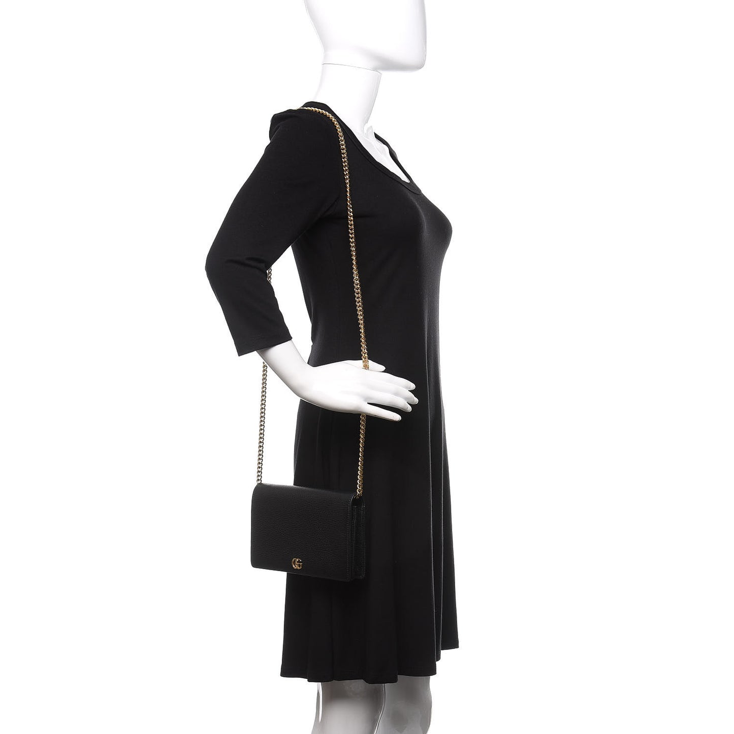 Calfskin Mini GG Marmont Chain Wallet Black