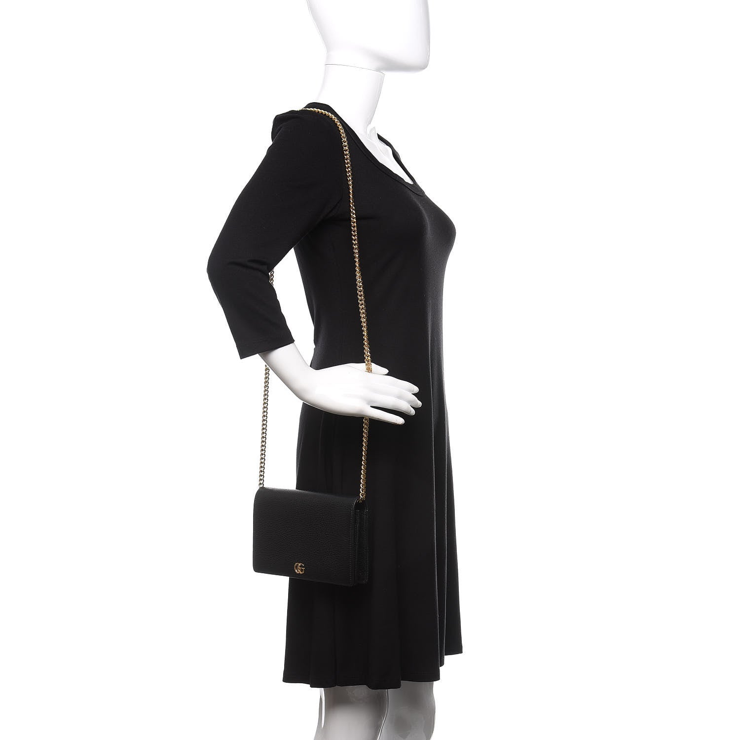 Gucci Calfskin Mini GG Marmont Chain Wallet Black 2 of 10