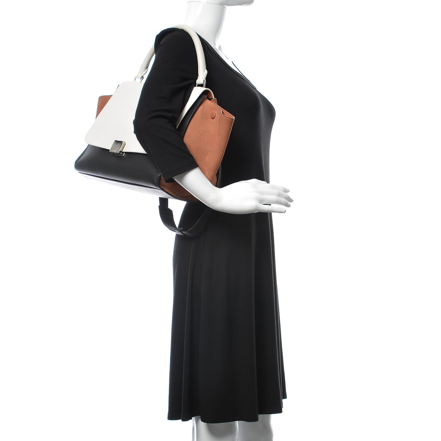 Celine Smooth Calfskin Suede Medium Tri-Color Trapeze White 3 of 15
