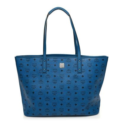 MCM Visetos Large Anya Top Zip Shopper Tote Munich Blue 3 of 15