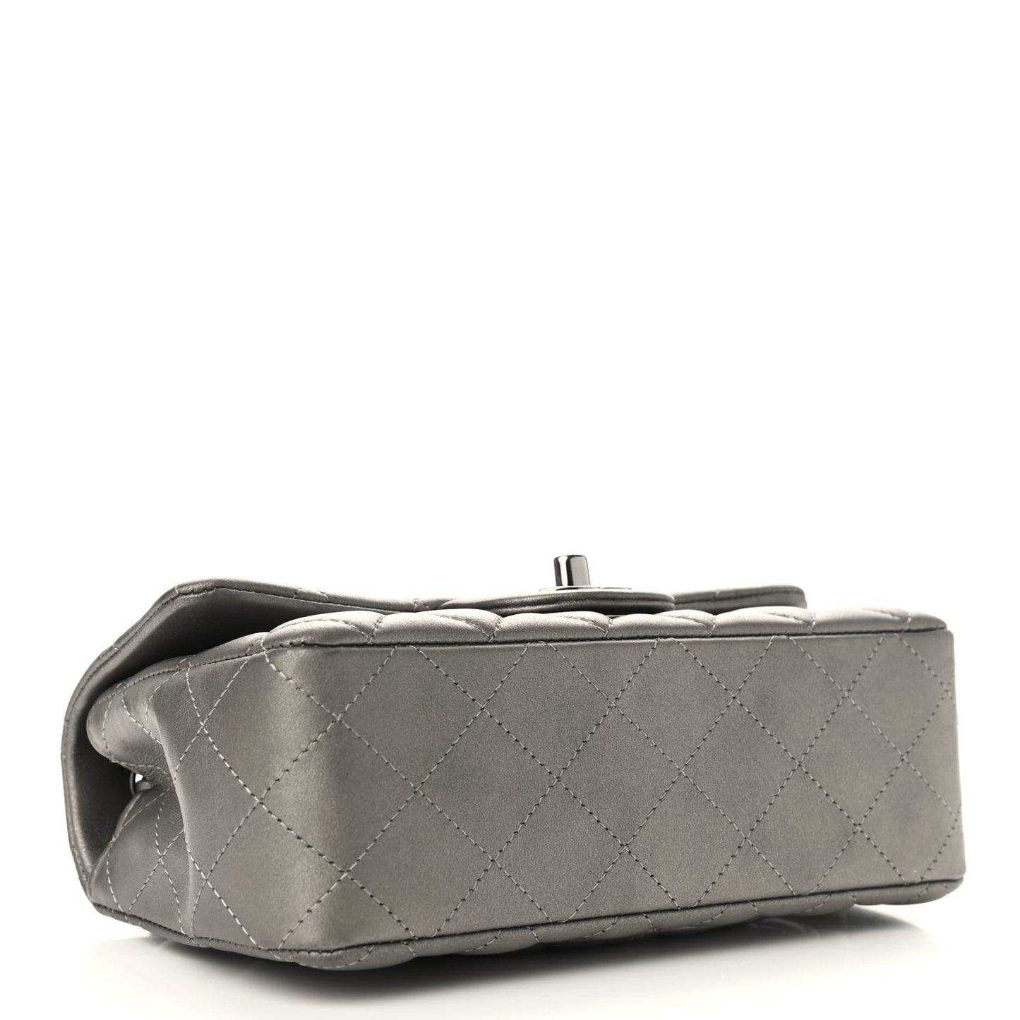 Metallic Calfskin Quilted Mini Rectangular Flap Ruthenium