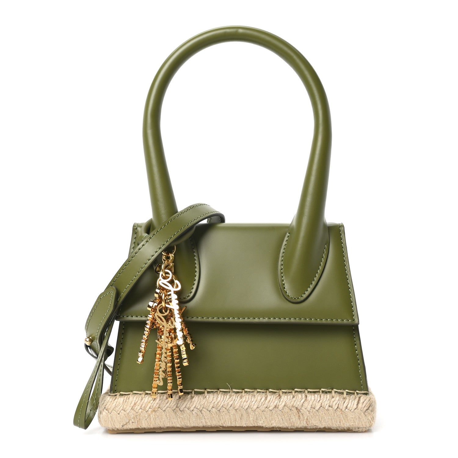 Jacquemus Smooth Calfskin Raffia Le Chiquito Moyen Corado Khaki 1 of 9