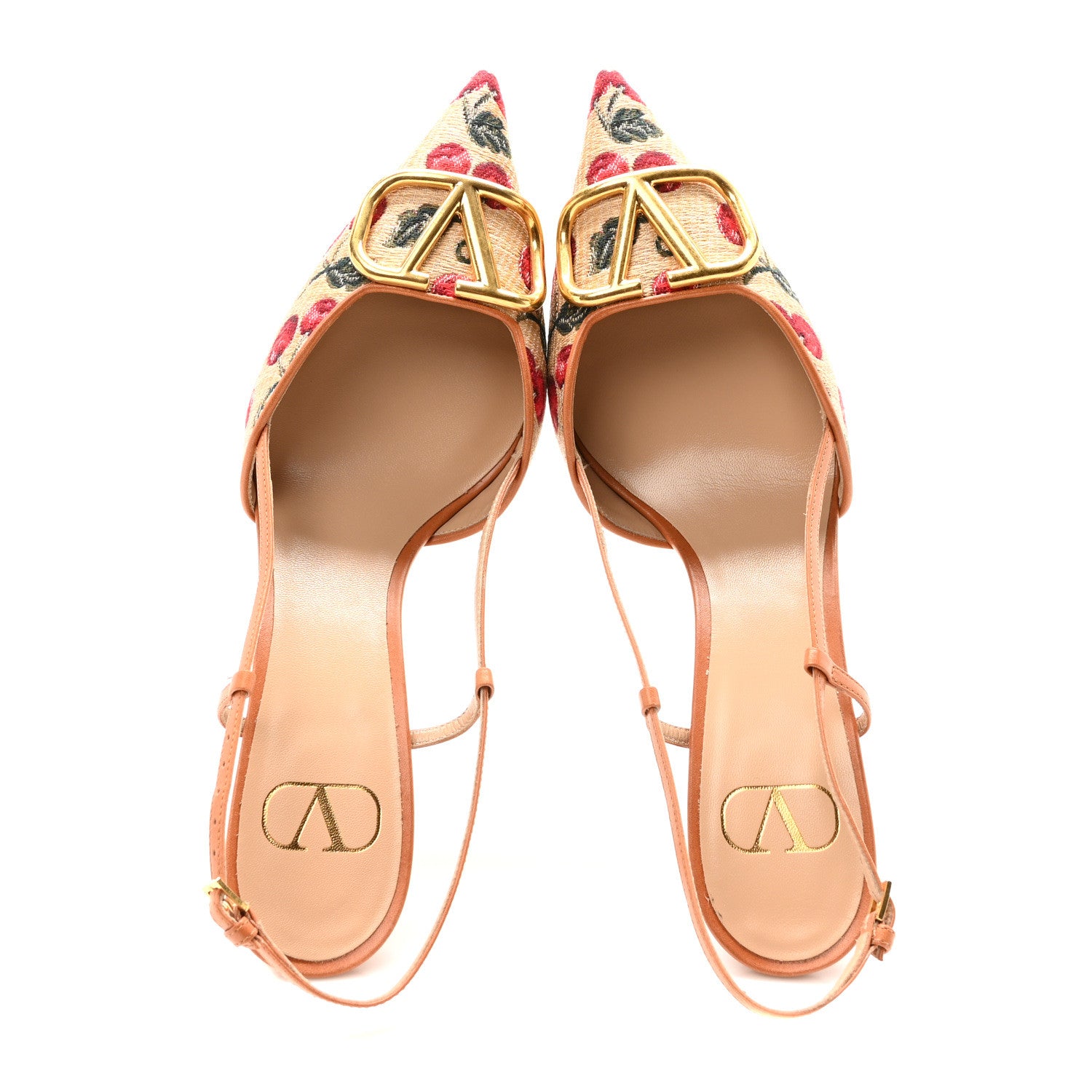 Valentino Garavani Jacquard Raffia Cherrfic Vlogo Slingback 80mm Pumps 41 Natural Red 2 of 9
