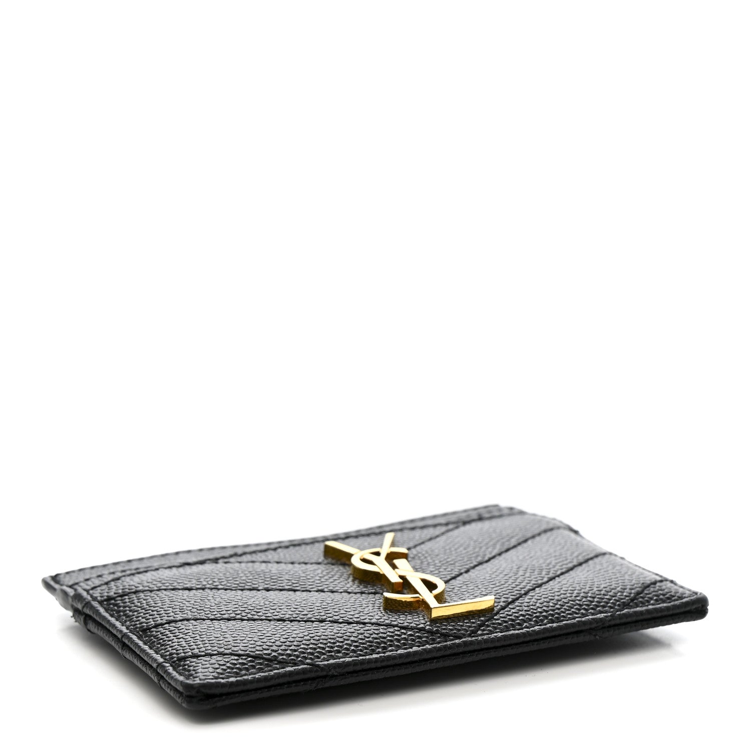 Saint Laurent Grain De Poudre Matelasse Chevron Monogram Credit Card Case Black 4 of 8