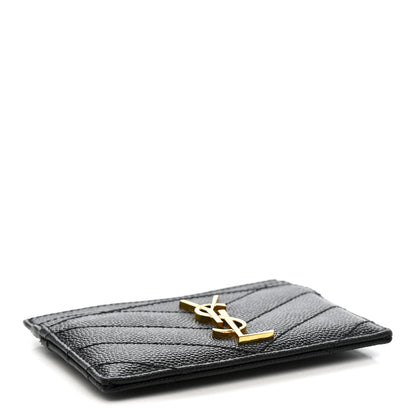 Saint Laurent Grain De Poudre Matelasse Chevron Monogram Credit Card Case Black 4 of 8