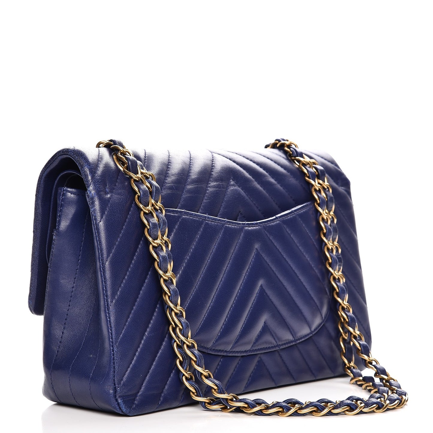 Lambskin Chevron Quilted Medium Double Flap Blue