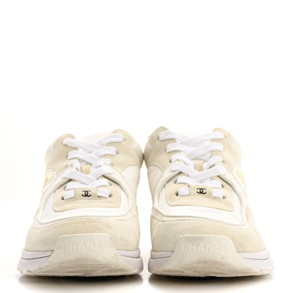 Chanel Suede Calfskin Fabric CC Sneakers 38 White 3 of 16