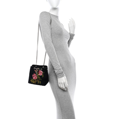 Saint Laurent Woven Wool Embroidered Baby Emmanuelle Bucket Bag Black 2 of 9