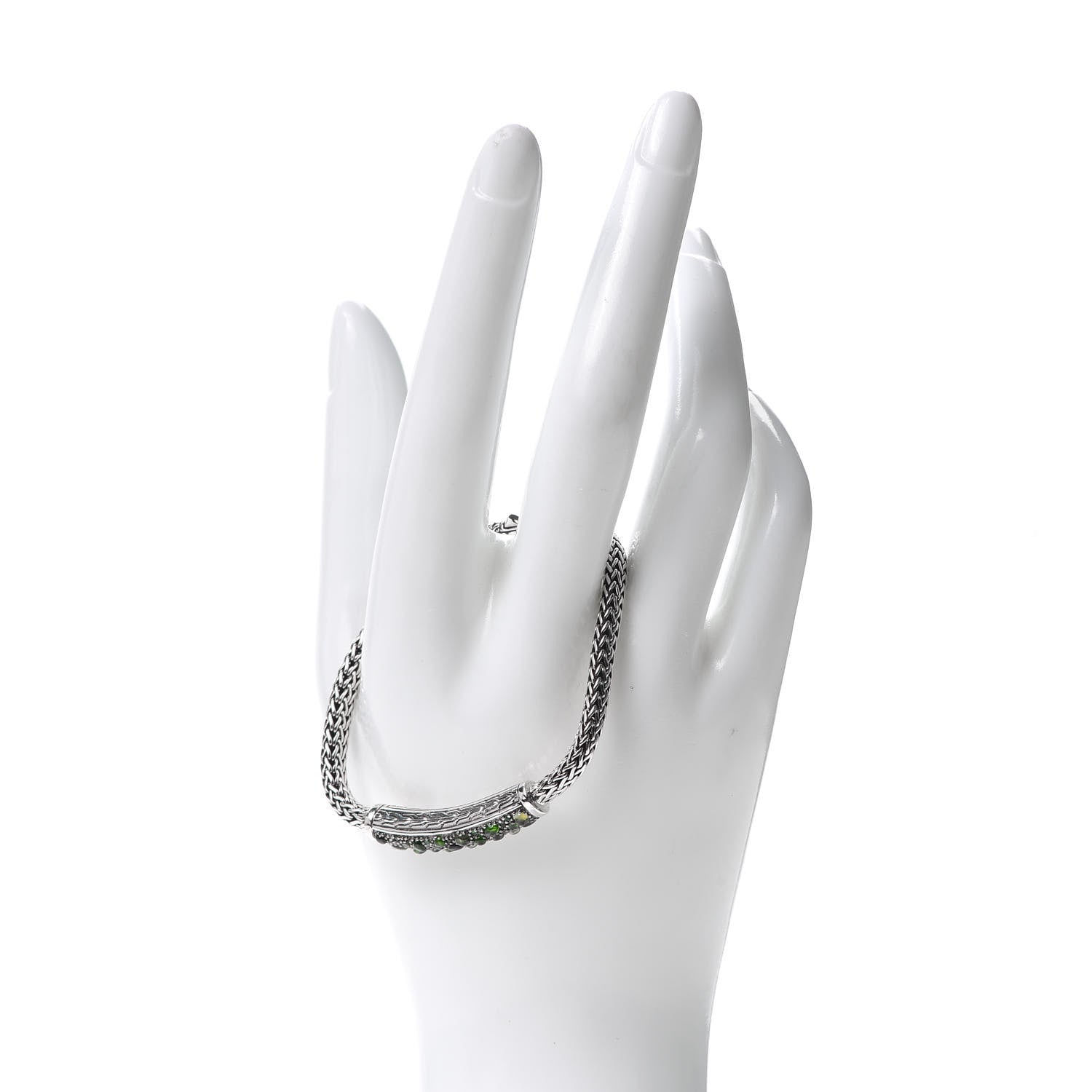 John Hardy Sterling Silver Green Gemstone 5mm Station Classic Chain Bracelet 2 of 5