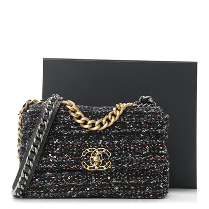 Chanel Tweed Sequin Quilted Medium Chanel 19 Flap Black Multicolor 12 of 12