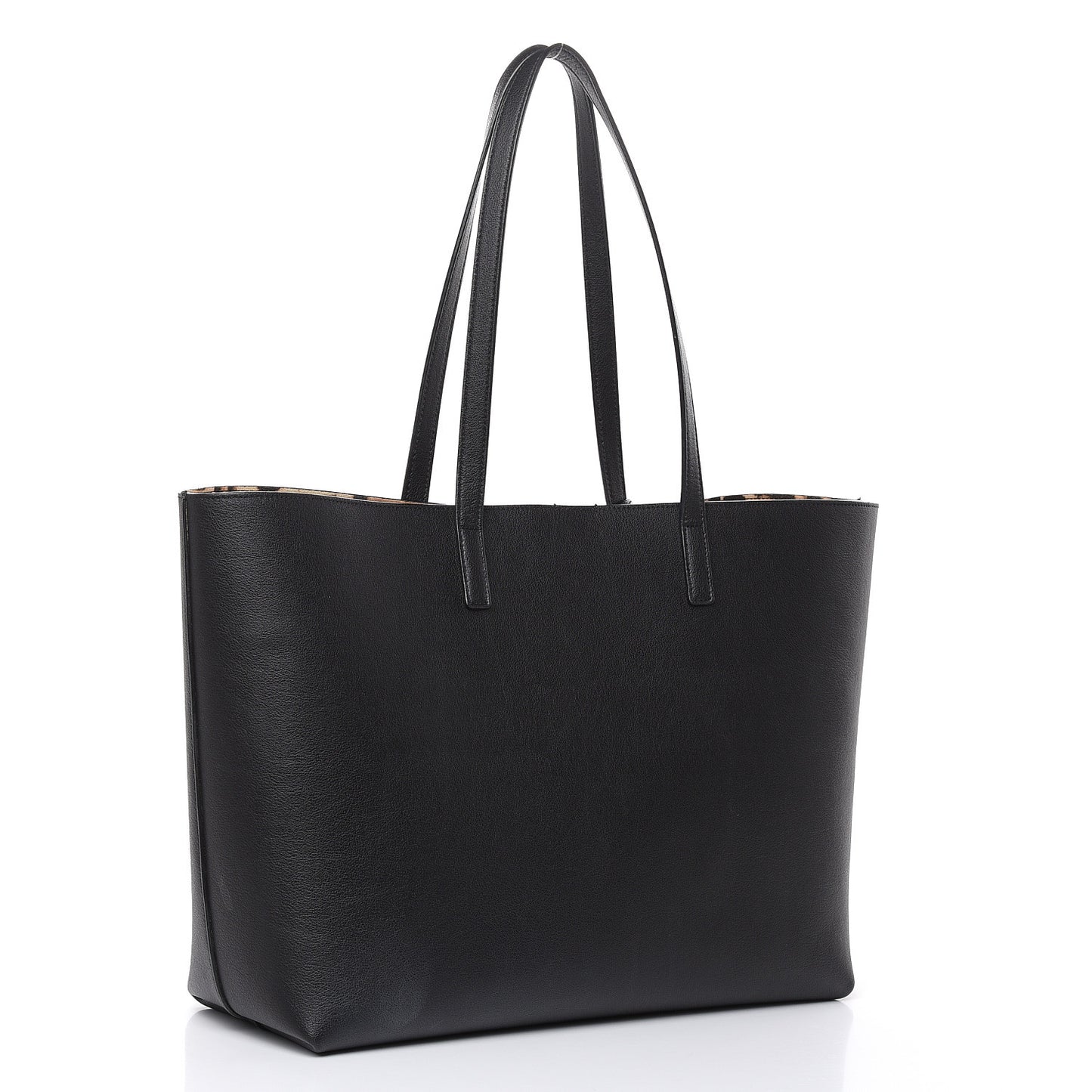Calfskin Large Leopard Print Shopping Tote Black