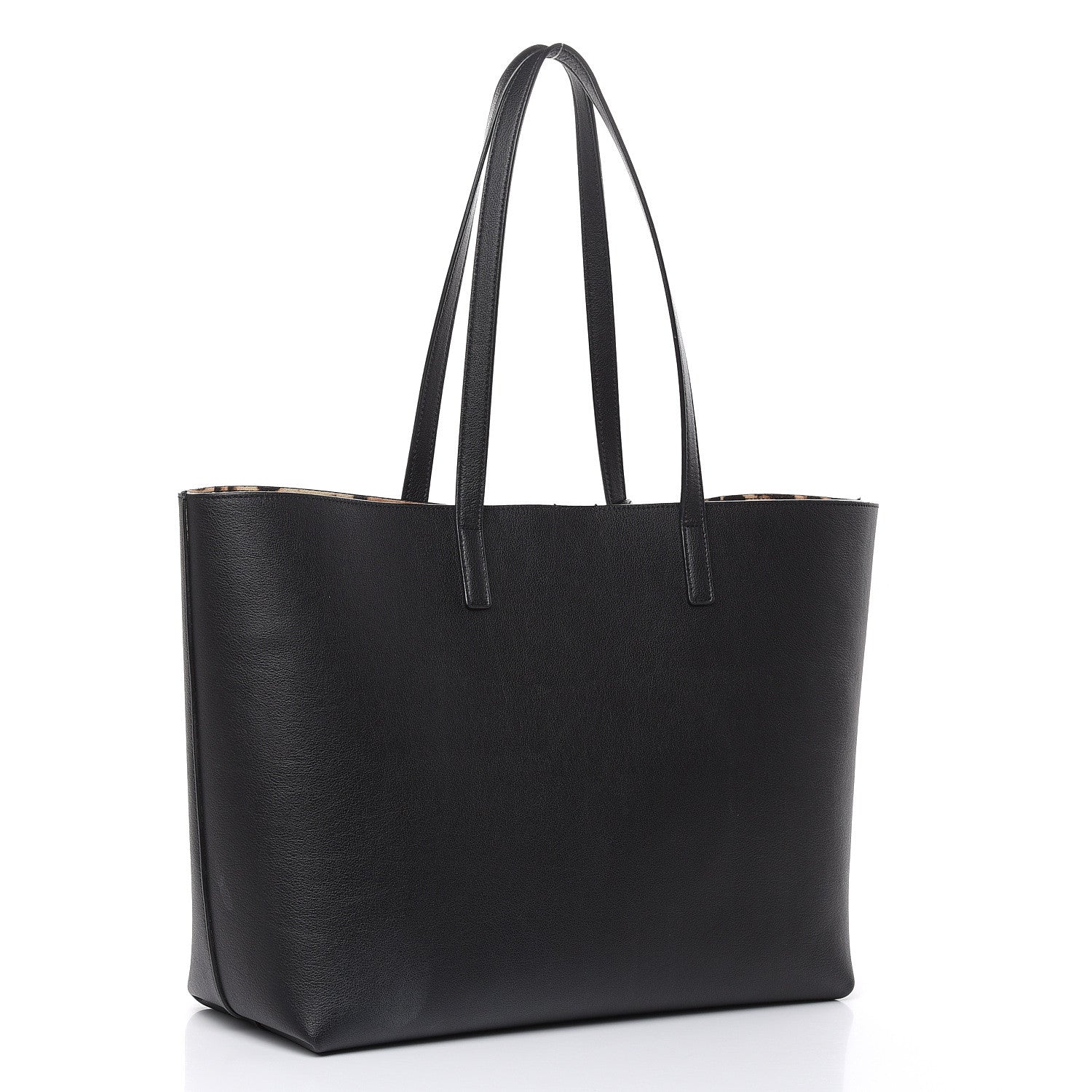 Saint Laurent Calfskin Large Leopard Print Shopping Tote Black 4 of 13