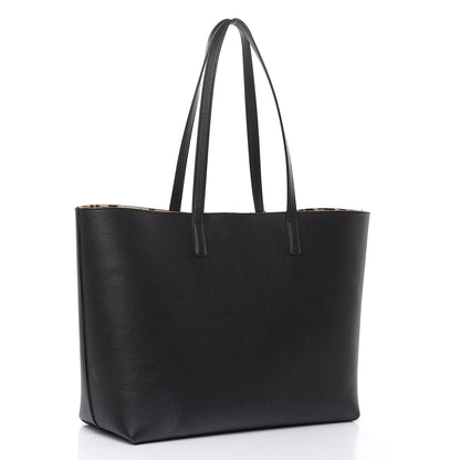 Saint Laurent Calfskin Large Leopard Print Shopping Tote Black 4 of 13
