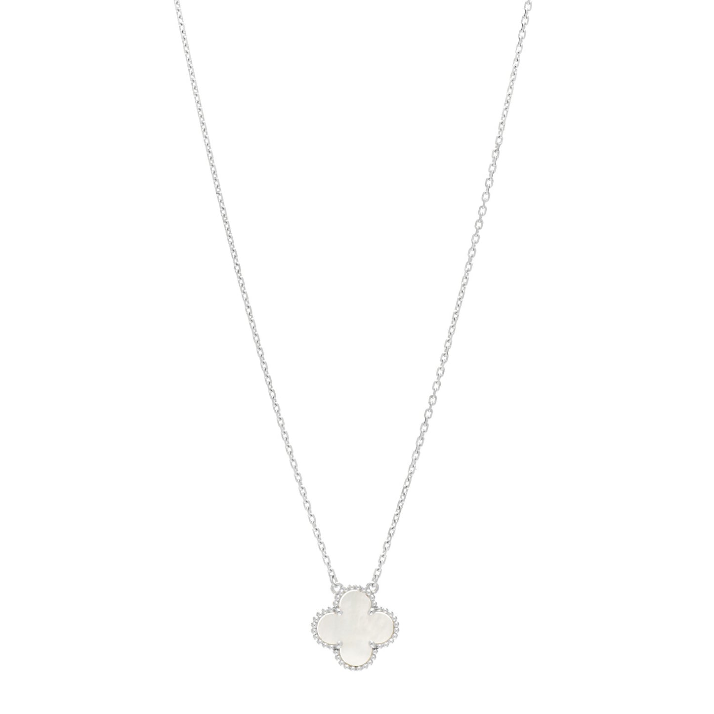 18K White Gold Mother of Pearl Vintage Alhambra Pendant Necklace