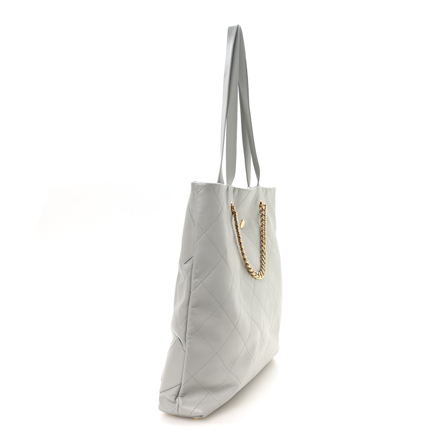 Calfskin Stitched CC Shopper Tote Light Grey