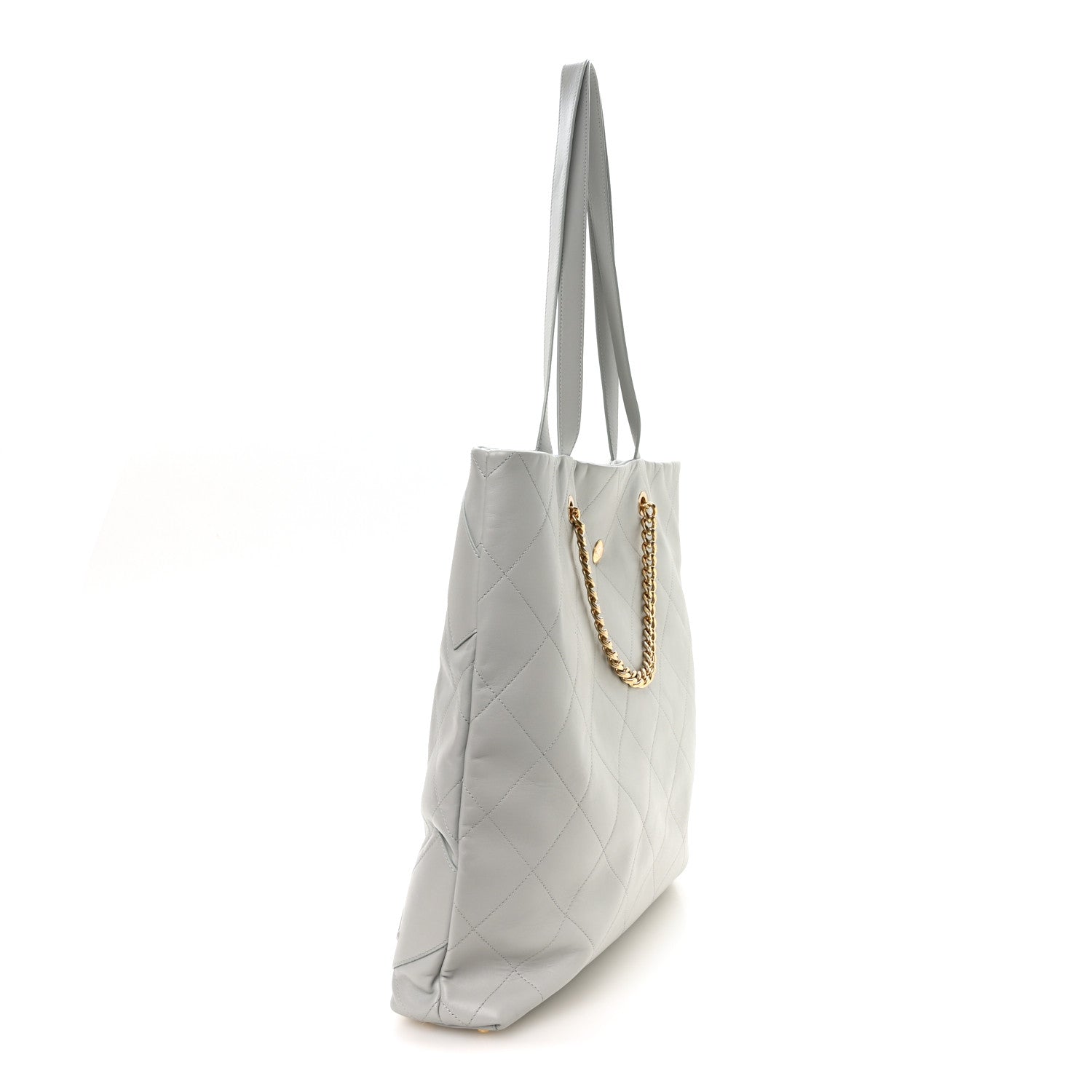 Chanel Calfskin Stitched CC Shopper Tote Light Grey 2 of 9